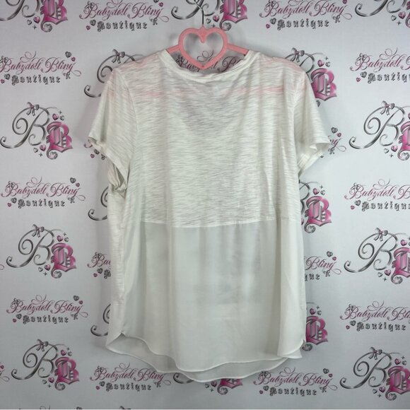 Express tshirt 2 tone mesh bottom hem bling White Graphic Short Sleeve Tee - Picture 2 of 9